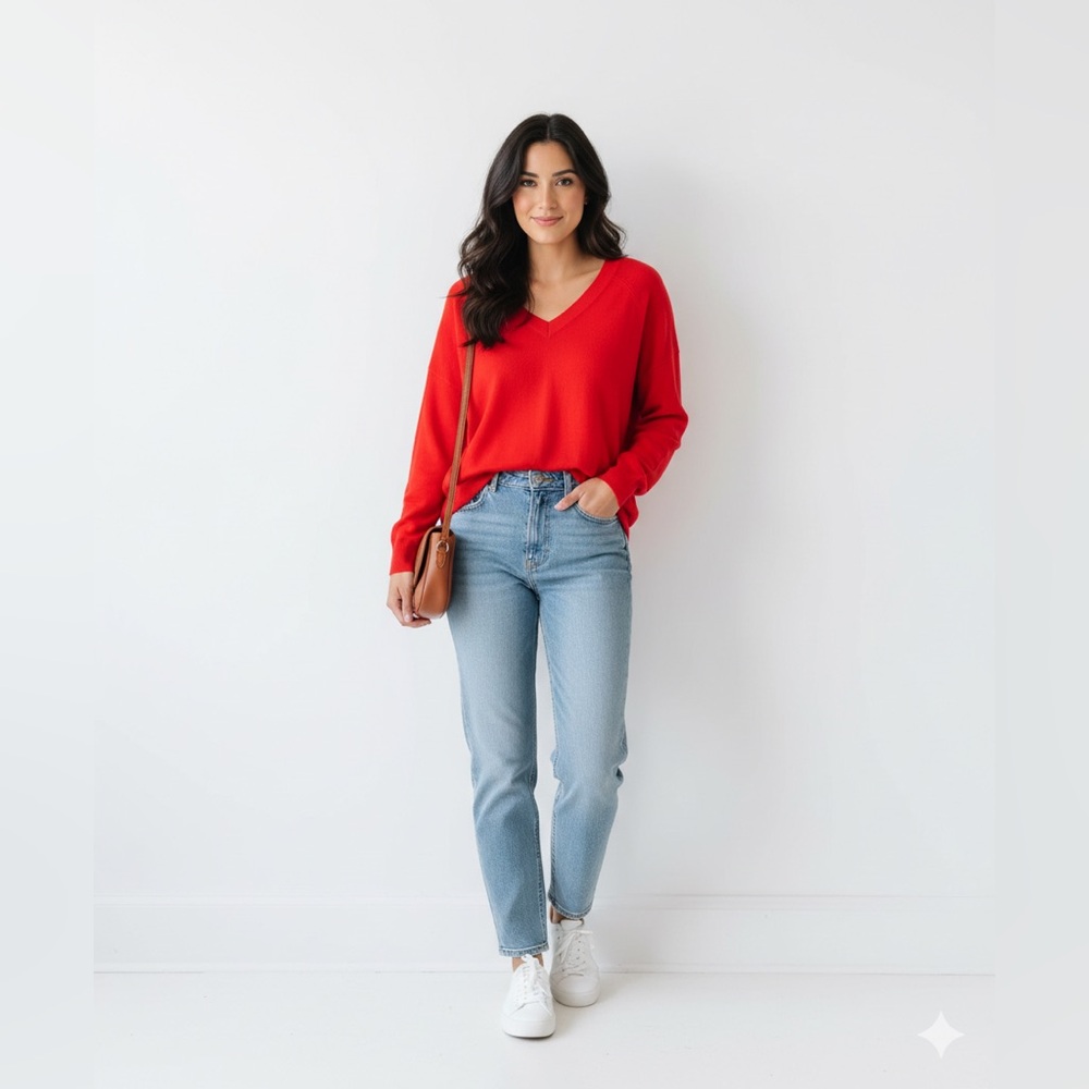 🔥$10 FINAL PRICE🔥 H&M Solid Red V-Neck Long Sleeve Knit Sweater🧡